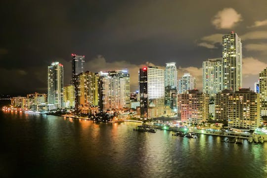 Miami skyline evening cruise of Biscayne Bay on luxury yacht